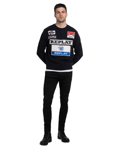 Crewneck Sweater With Racer Patch