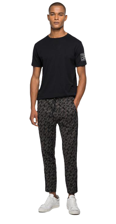 Replay-Slim-Fit-Jogger-Pants-With-Jacquard-Pattern-Black/Dark-Grey-M9743-.000.52418-050