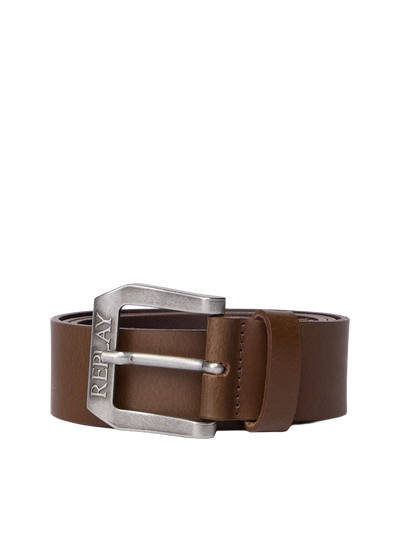 Leather Belt With Logo Buckle