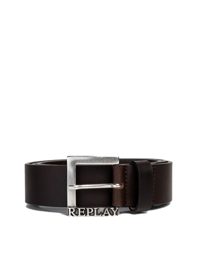 LEATHER BELT WITH LOGO BUCKLE