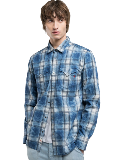 CHEQUERED INDIGO DENIM SHIRT