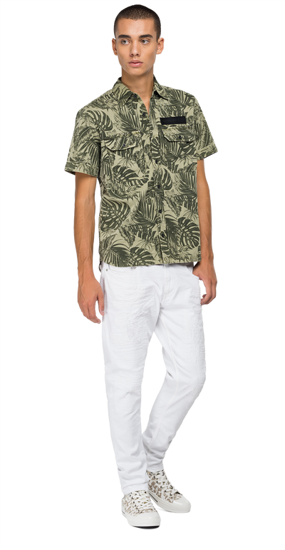 قصير الأكمام قميص مع أوراق الشجر- طباعة-داكن-أخضر/فاتح-أخضر-M4061-.000.72300-010