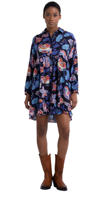 فستان قميص مع زخارف زهور