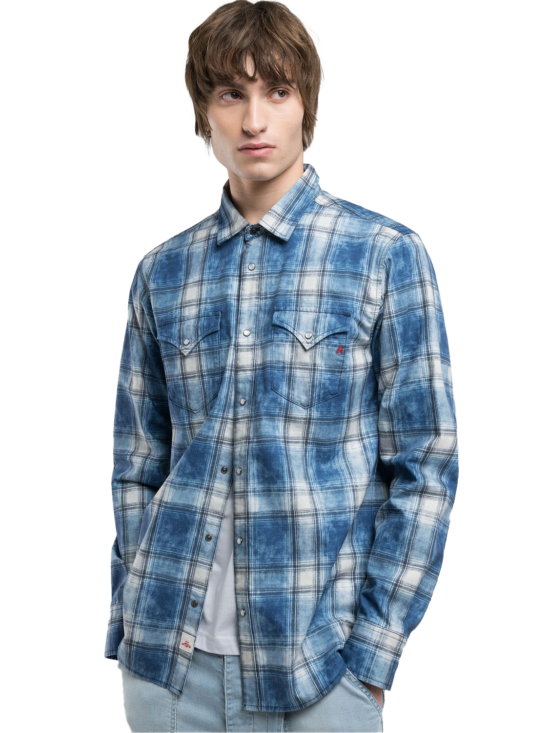 【RePLAY×no.】OVERSIZE DENIM SHIRTS インディゴ Denim shirt with r embroidery Dark blue | Replay Jeans