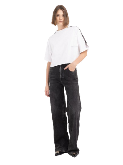 W Cropped T-Shirt With Fringed Trimming