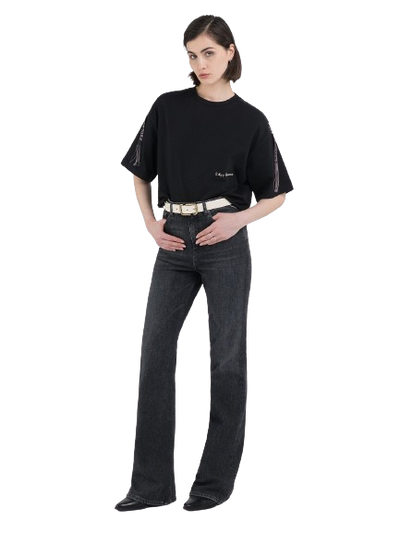 W Cropped T-Shirt With Fringed Trimming