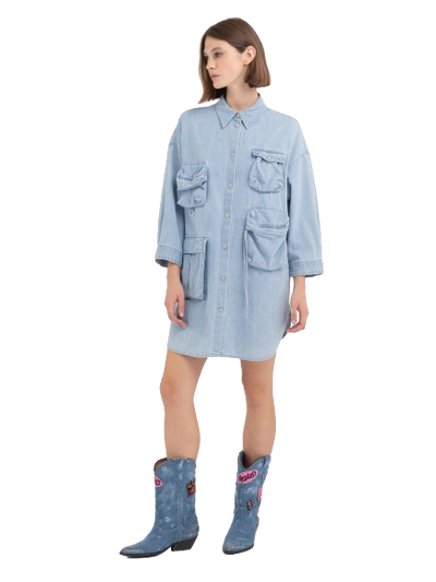 W Shirt Dress In Denim With Pockets