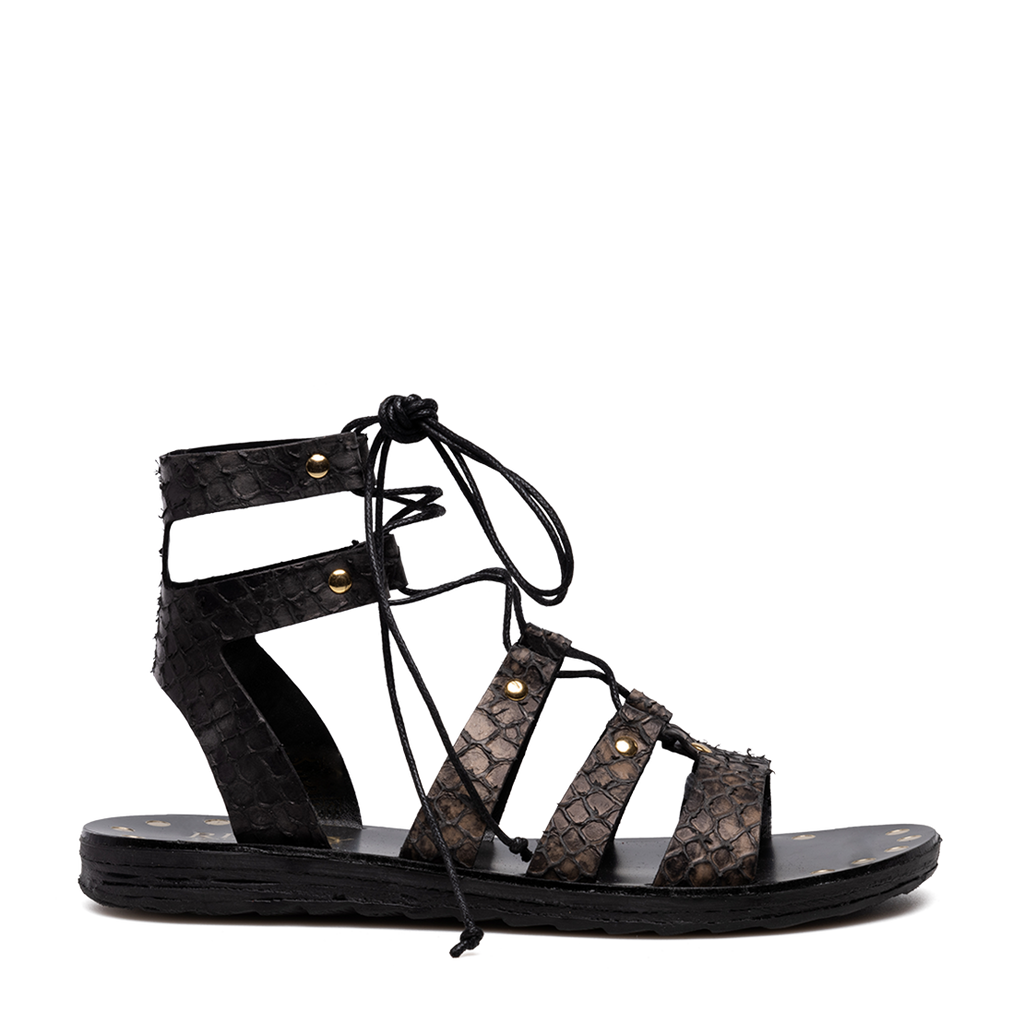 Buy Sole House Black Pu Leather Lace-up Gladiator Heel Sandals Online | Aza  Fashions