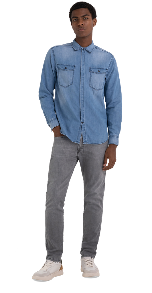 Denim shirt with flowers sales