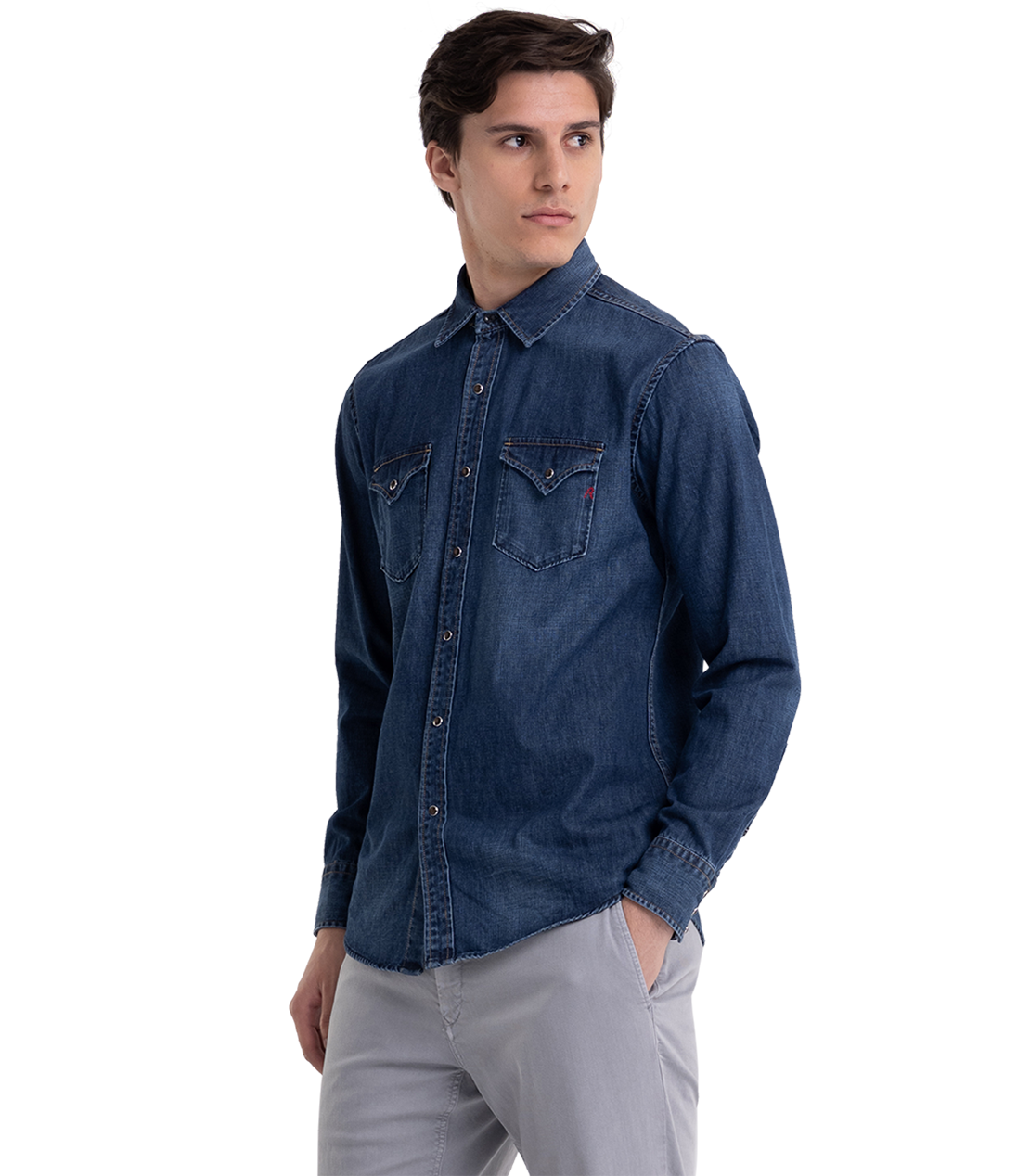 Aged Eco Denim Shirt With Pockets Replay Jeans UAE