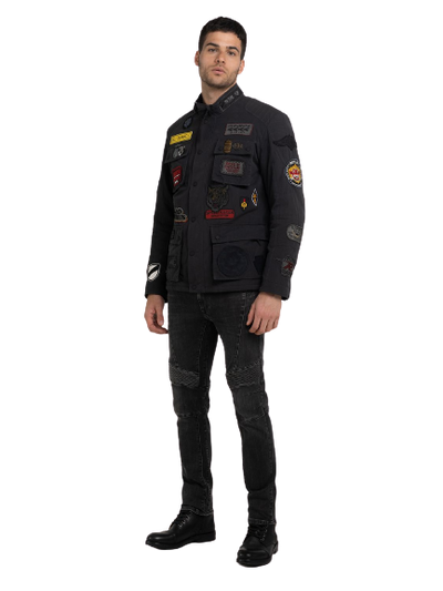 Biker Jacket In Waxed Nylon With Riders Patch