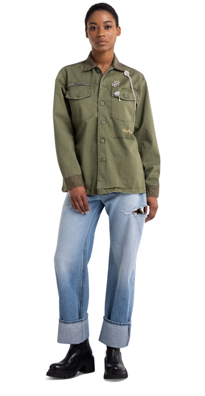 ARMY OVERSHIRT WITH JEWEL BROOCHES