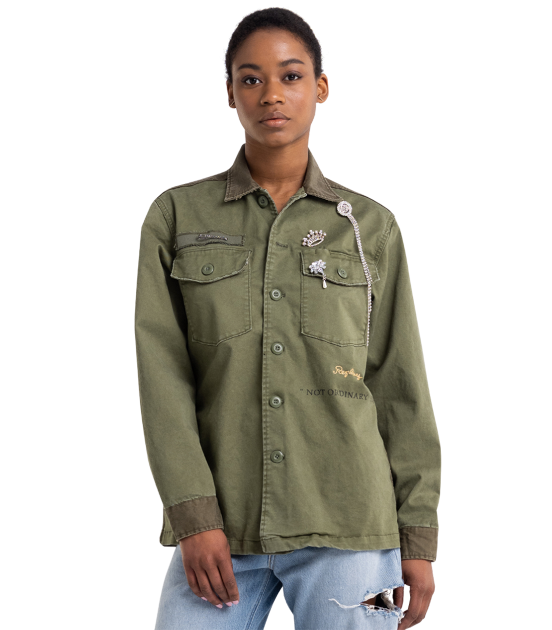 Army Overshirt With Jewel Brooches Replay Jeans UAE