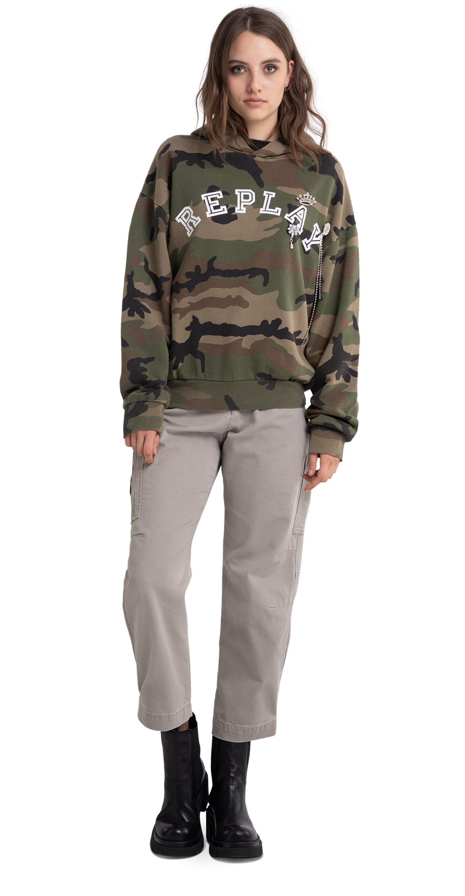 Camouflage Sweatshirt With Jewel Brooches Replay Jeans UAE