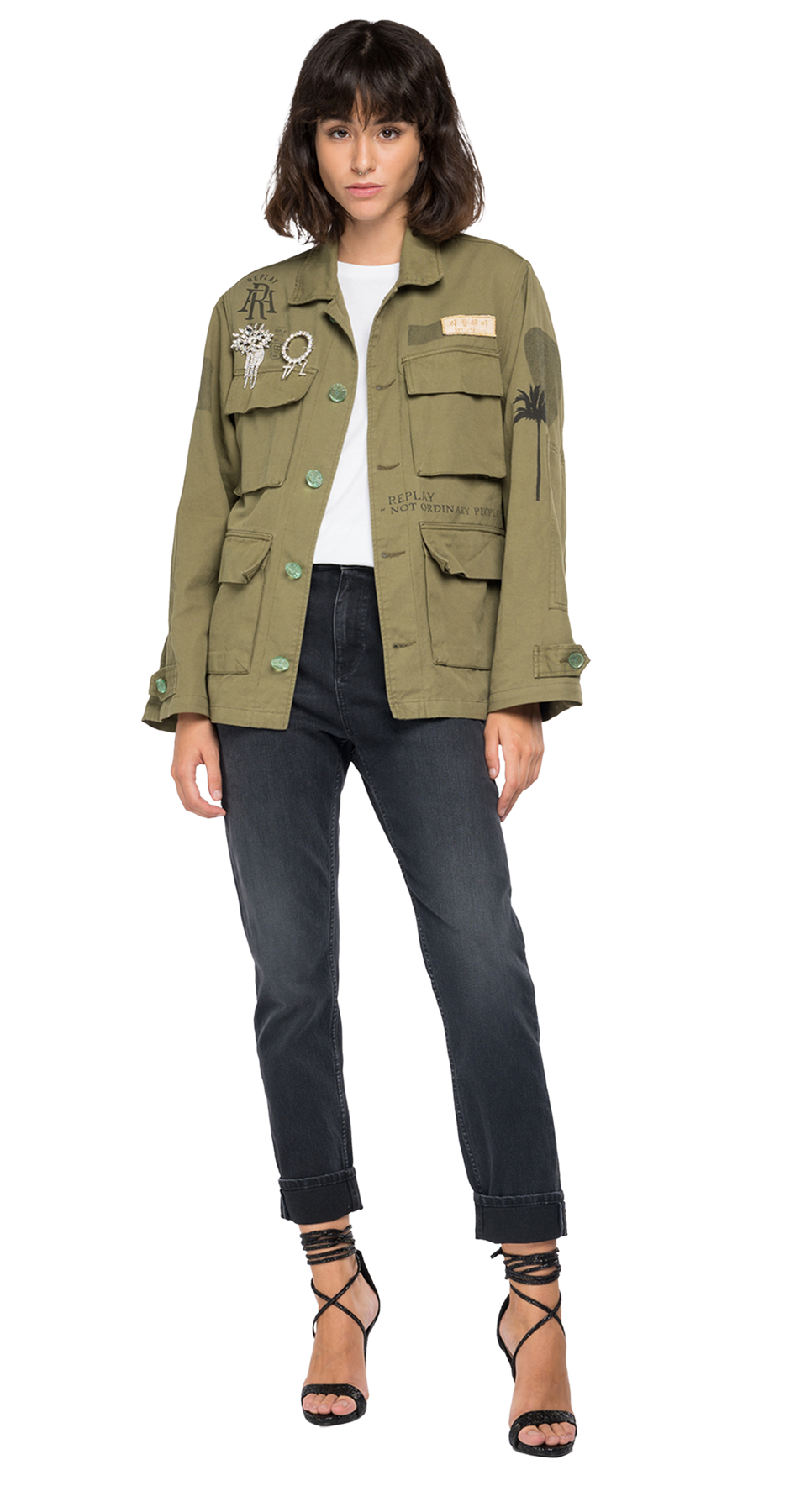 Womens army 2025 jacket with patches