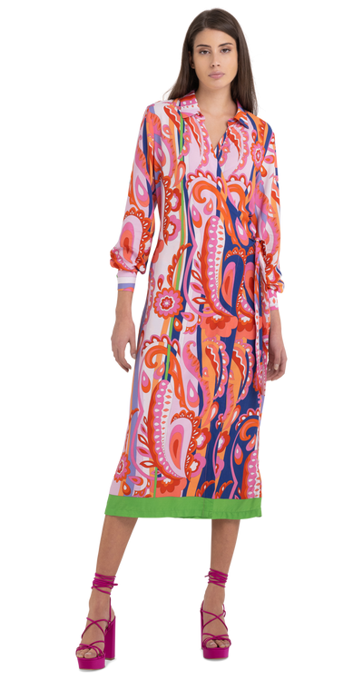 VISCOSE SHIRT-DRESS WITH ALL-OVER PRINT