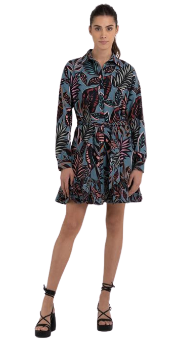 Printed Shirt-Dress With Frill