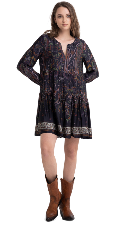 FRILLED DRESS WITH ALL-OVER PRINT