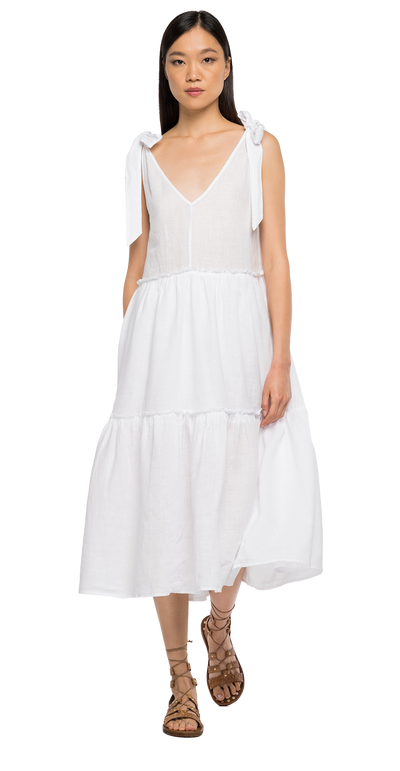 LINEN DRESS WITH FRILLS AND BOWS ESSENTIAL