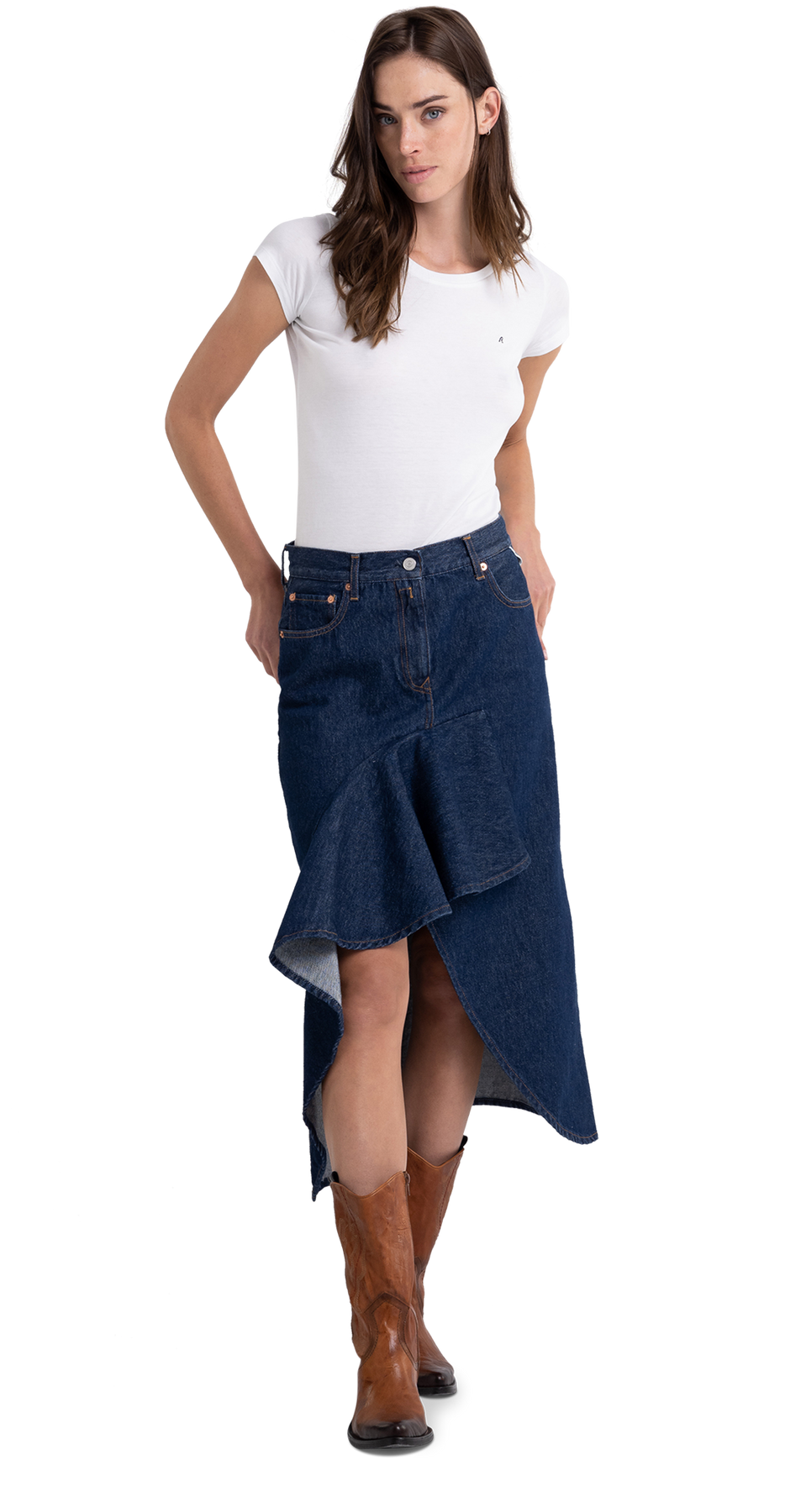 Denim skirt with 2025 flowers