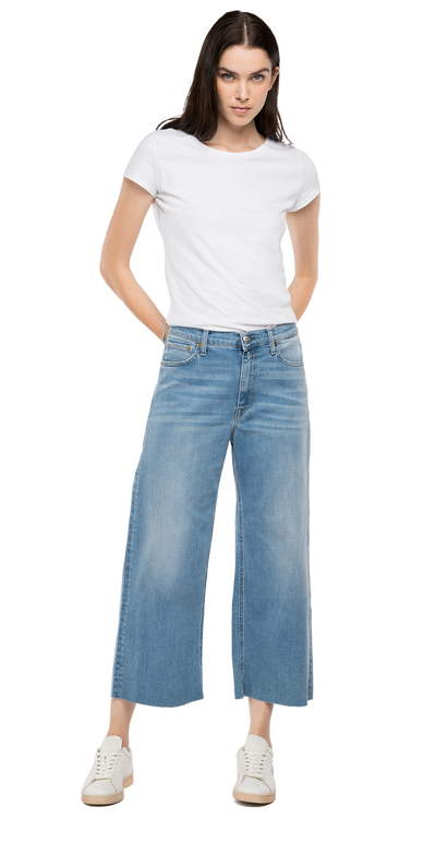 REPLAY ROSE LABEL HIGH WAIST CROP WIDE LEG FIT JEANS